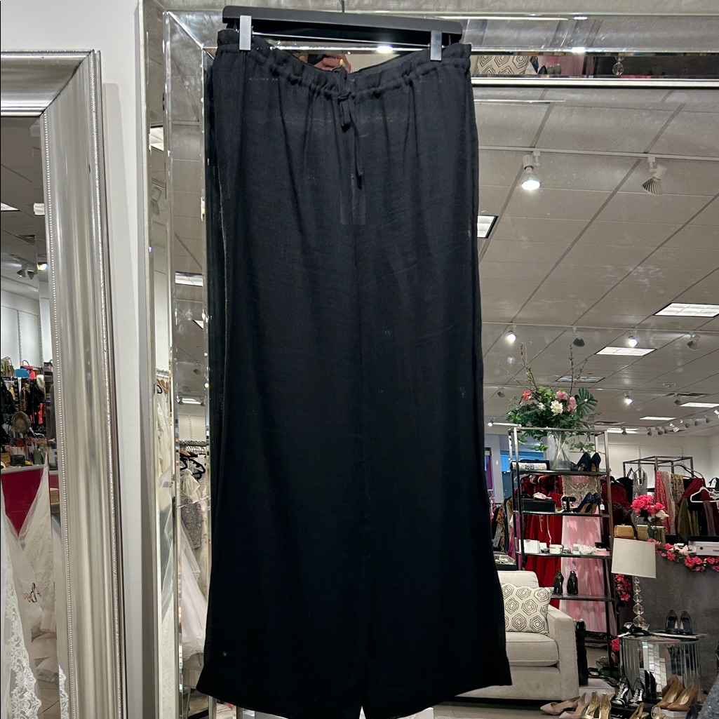 Chic Gucci Women’s Black Gauze Linen/Rayon Drawstring Pants
